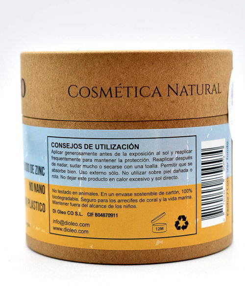 Crema Solar Natural con Zinc, Factor 30, Filtro Mineral No Nano, Di Oleo.