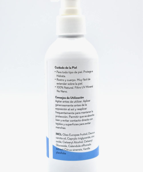 Protector Solar Piel Sensible, Factor 30, 100% Natural, Filtro UV Mineral, No Nano, Di Oleo.