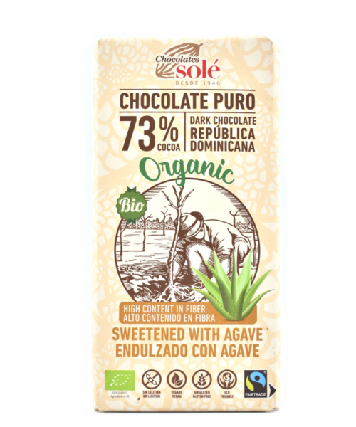 Chocolate Negro Cacao 73% con Ágave Bio 100gr Solé. Arboldeneem