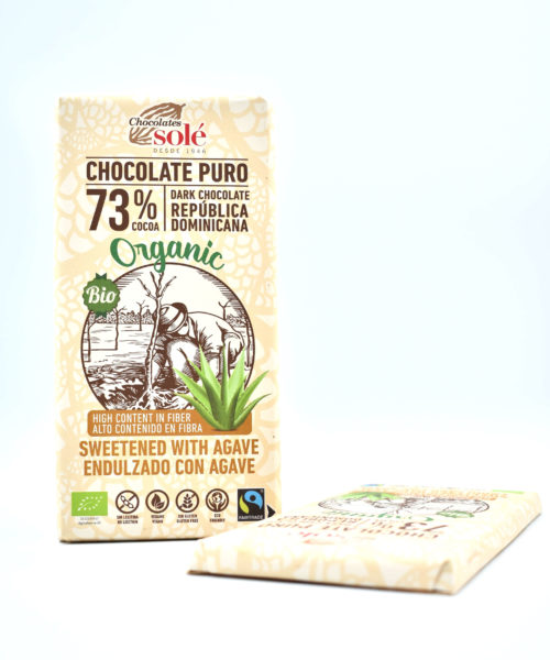 Chocolate Puro 73% Cacao Orgánico, Endulzado con Ágave Solé.