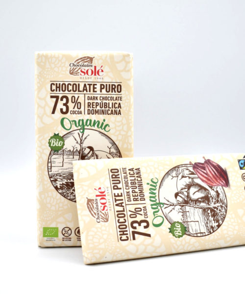 Chocolate Puro 73% Cacao Orgánico Solé.