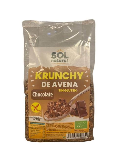 Krunchy de avena y chocolate Bio sin Gluten 350gr Sol Natural. Arboldeneem