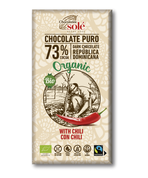 Chocolate Negro 73% con Chili Bio 100gr Solé. Arboldeneem